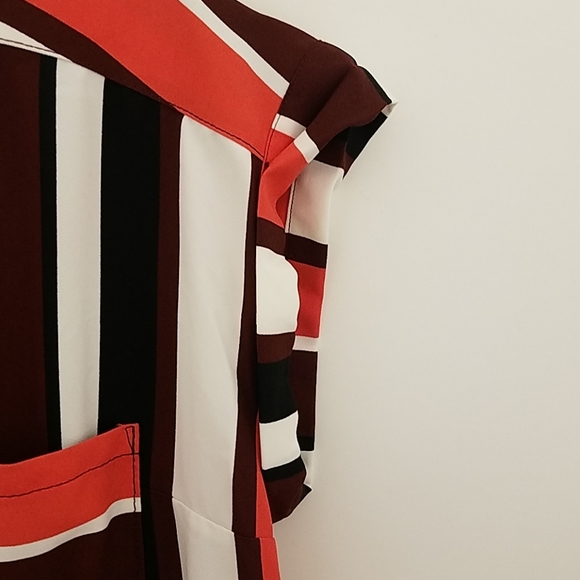 Express Coral stripe roll sleeve zipper dress - Picture 4 of 7